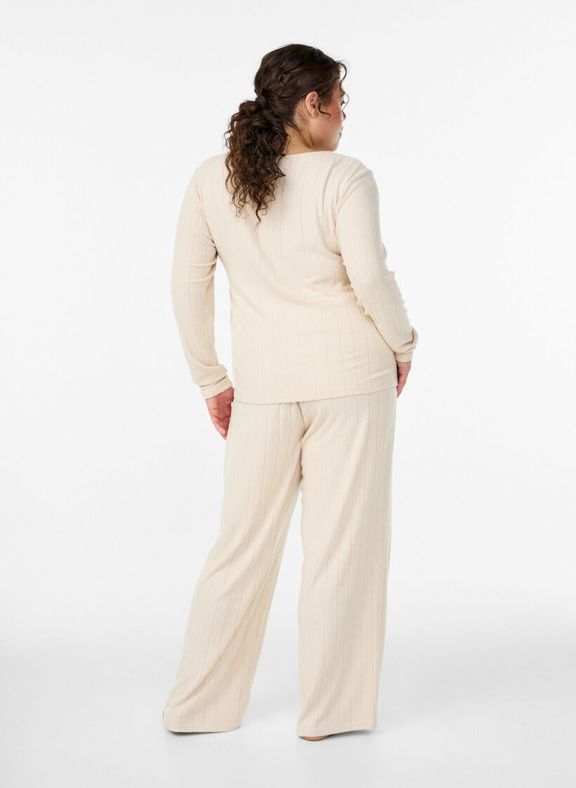 Ribbed jersey lounge trousers with a high waist, Beige, Model image number 1
