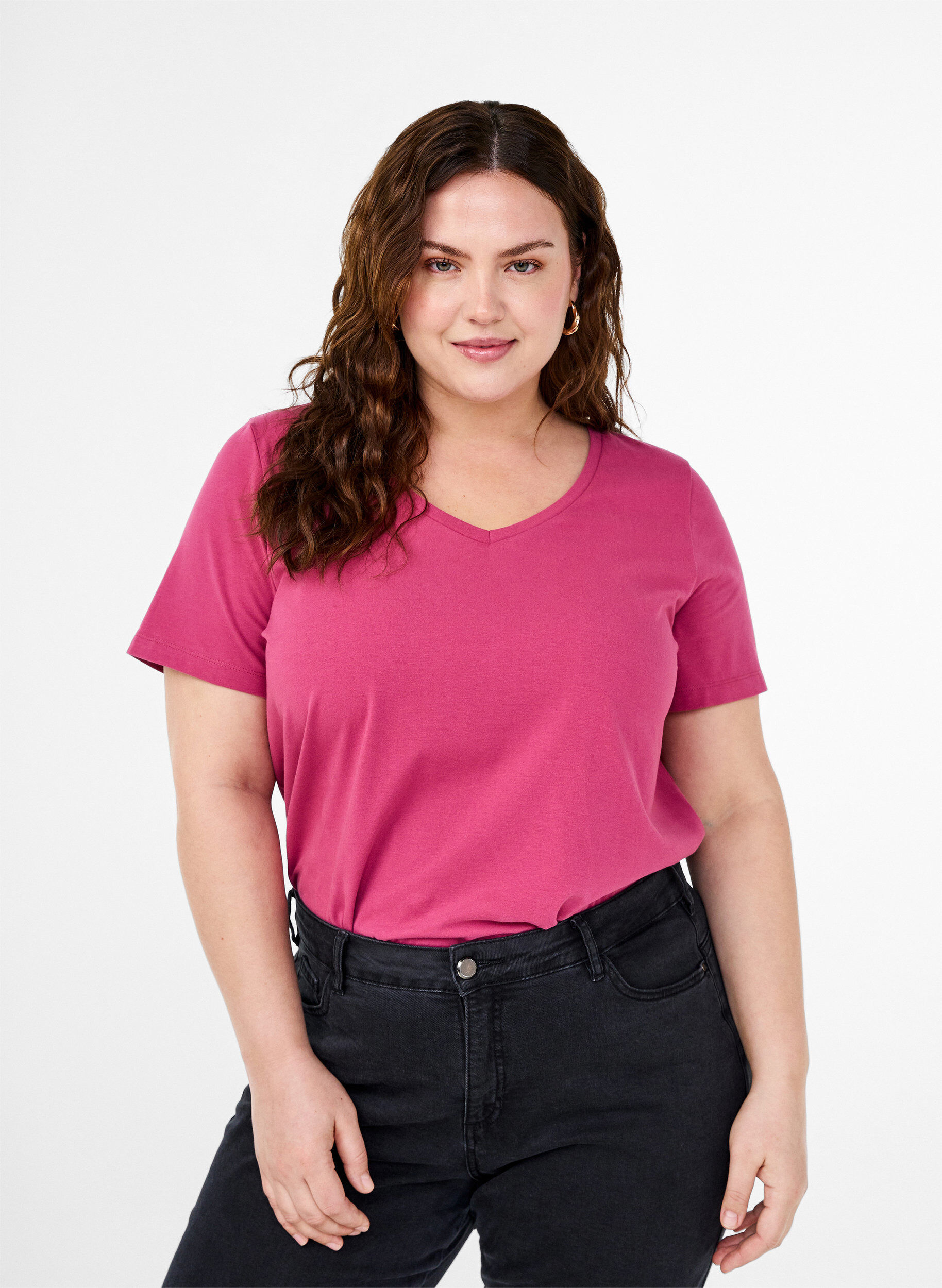 ZizzifashionSolid-coloured basic cotton T-shirt, Red, Model image number 0