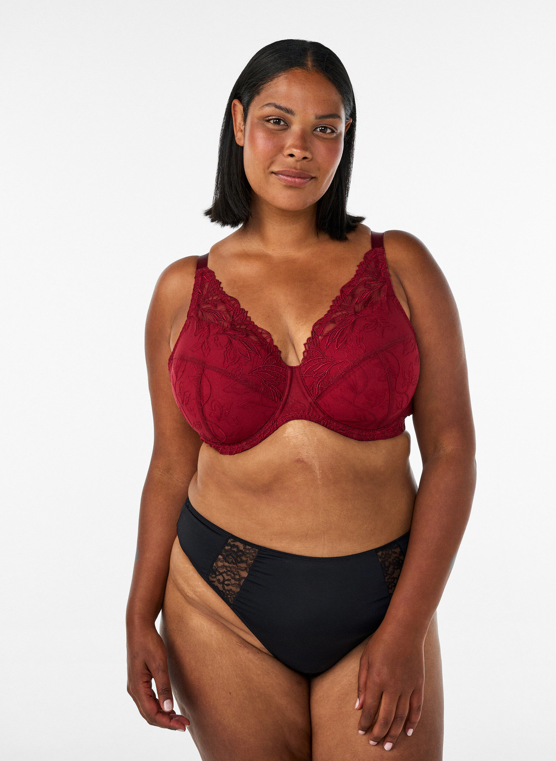 ZizzifashionPadded lace bra with underwire, Red, Model image number 1