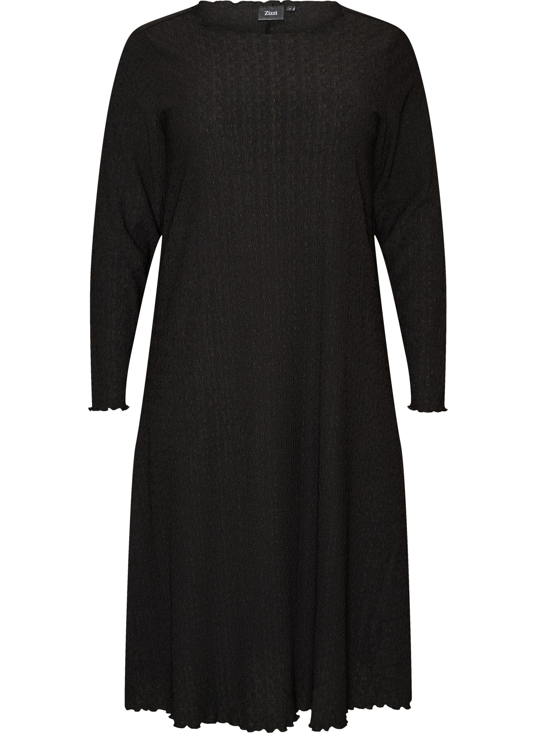 ZizzifashionMidi dress with a wavy texture and long sleeves, Black, Packshot image number 0