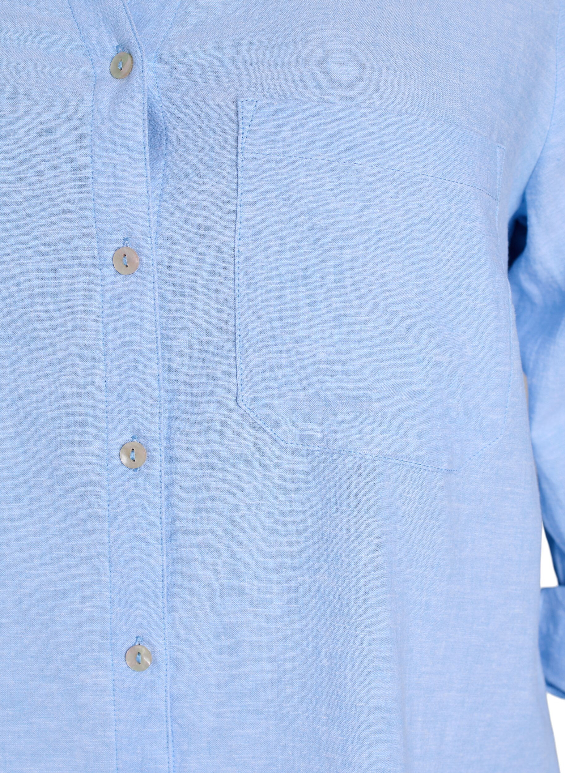 Zizzifashion Shirt in linen and viscose with 3/4 sleeves, Blue, Packshot image number 2