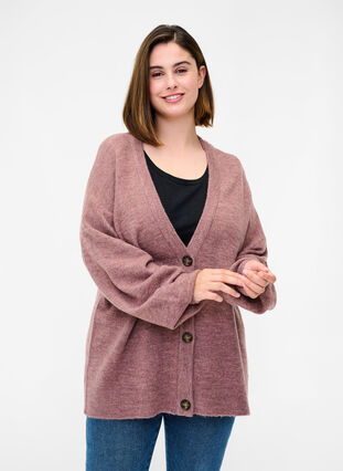 Knit cardigan with button fastening, Rose Taupe Mel., Model image number 0