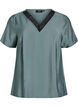 Short-sleeved viscose blouse with lace trim, Green, Packshot image number 0