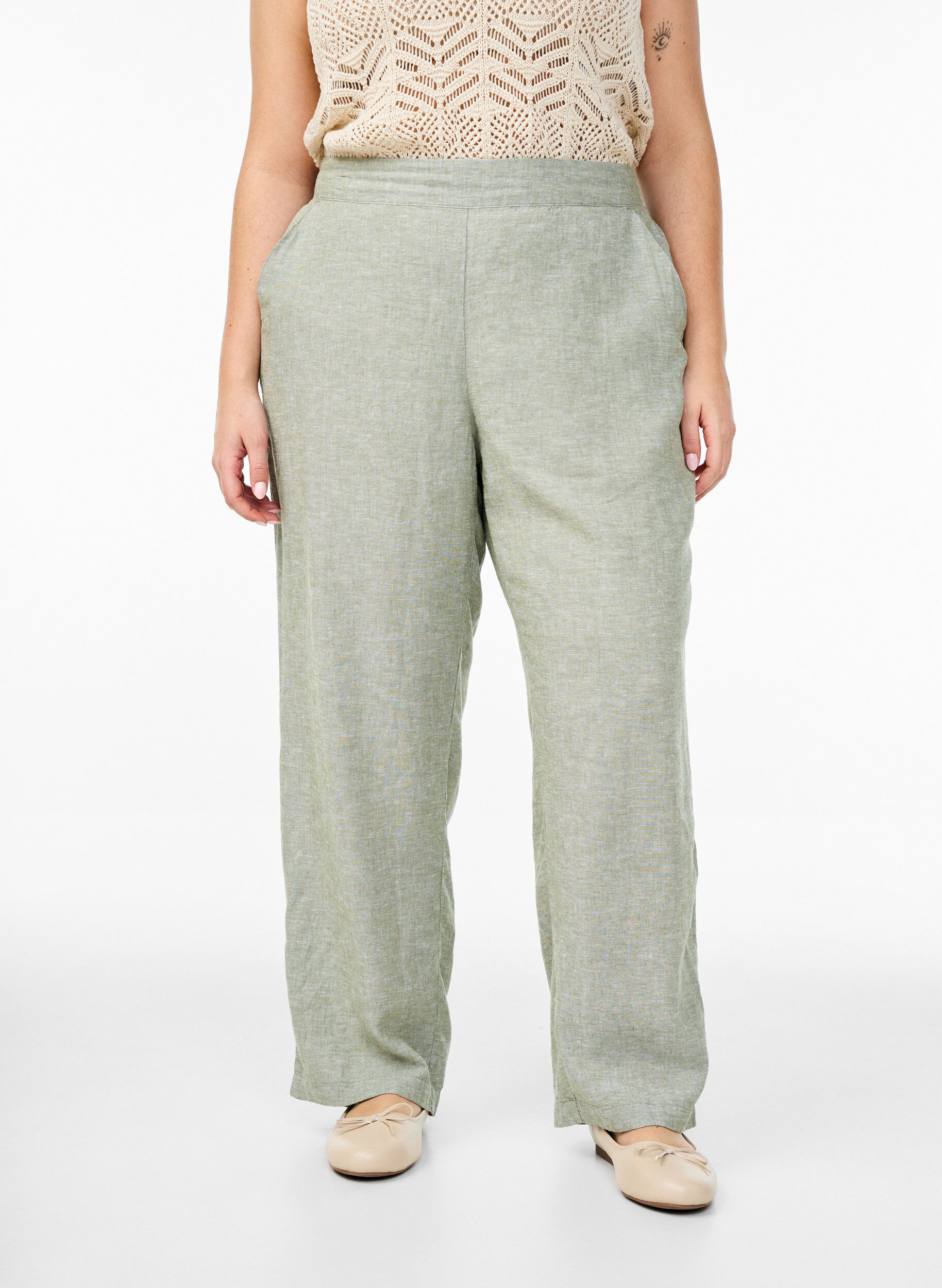 Zizzifashion Loose trousers in linen and viscose, Green, Model image number 3