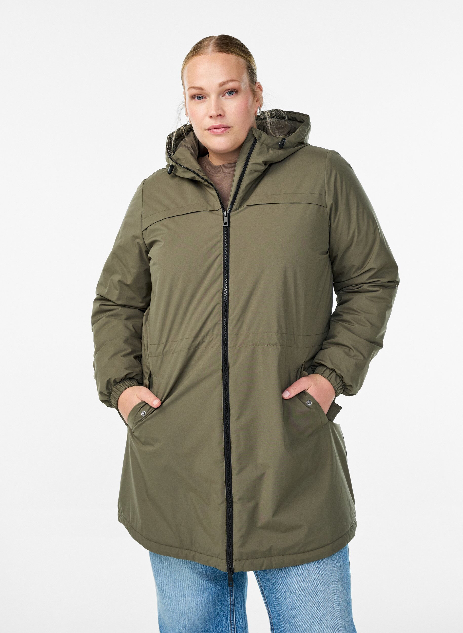 Lightweight padded parka with a hood, Green, Model