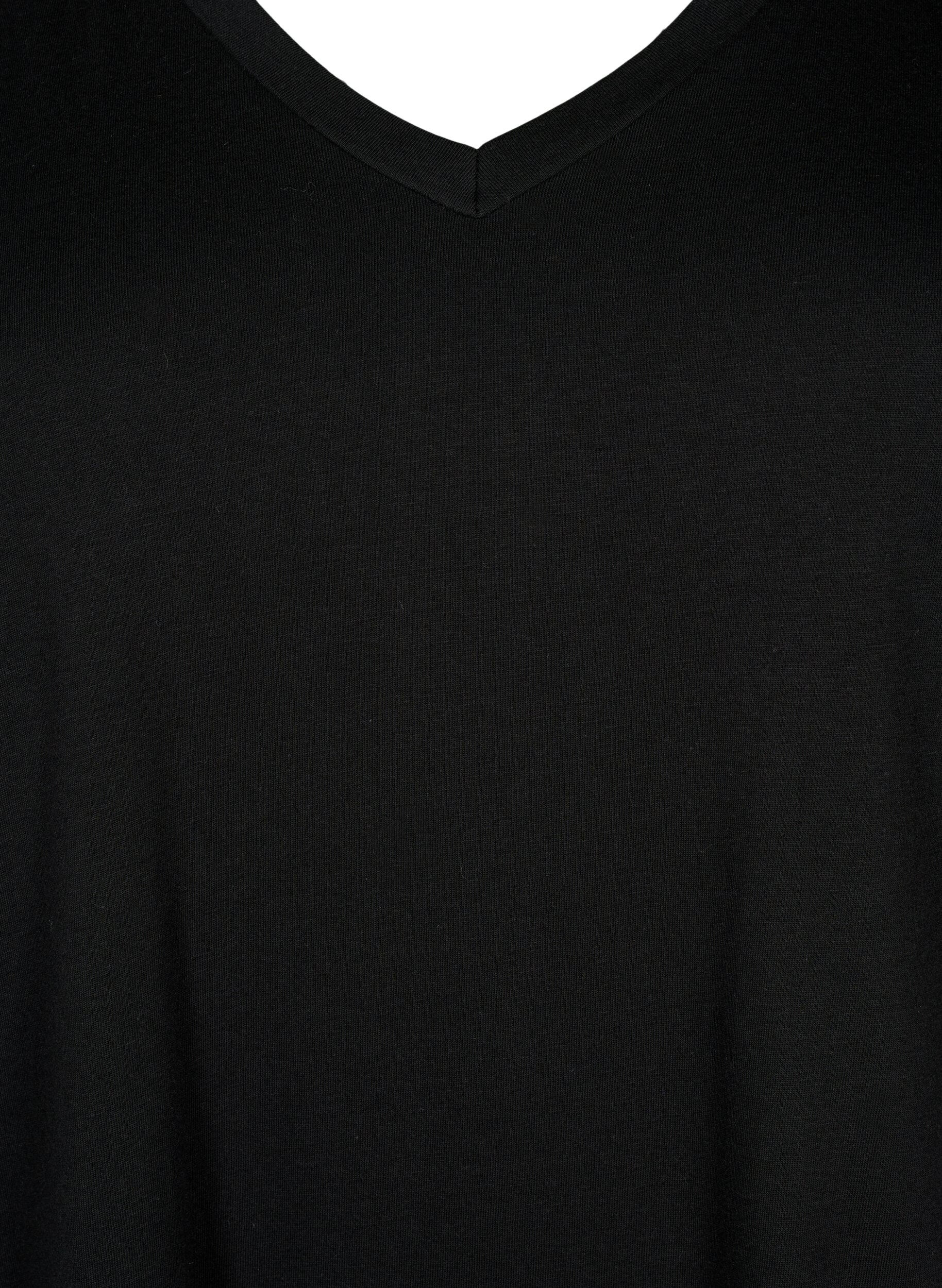 Zizzifashion Single colour oversized t-shirt with v-neck, Black, Packshot image number 2