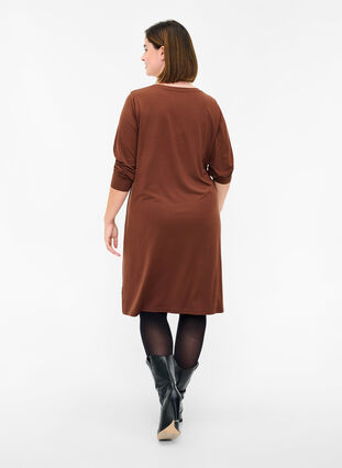 Solid colour long-sleeved dress with V-neck, Rocky Road, Model image number 1
