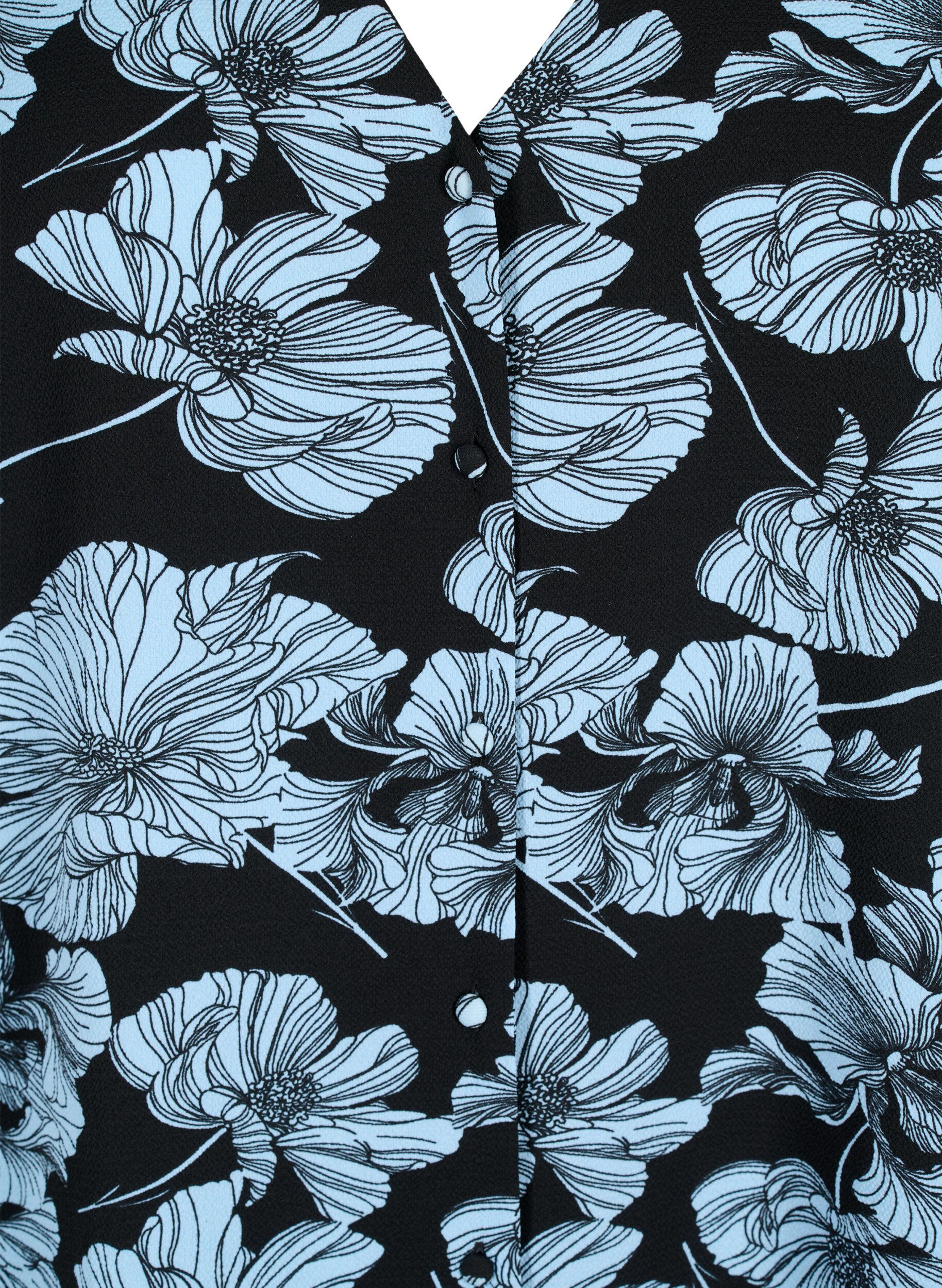 Zizzifashion Shirt blouse with v-neck and print, Black B. Flower AOP, Packshot image number 2