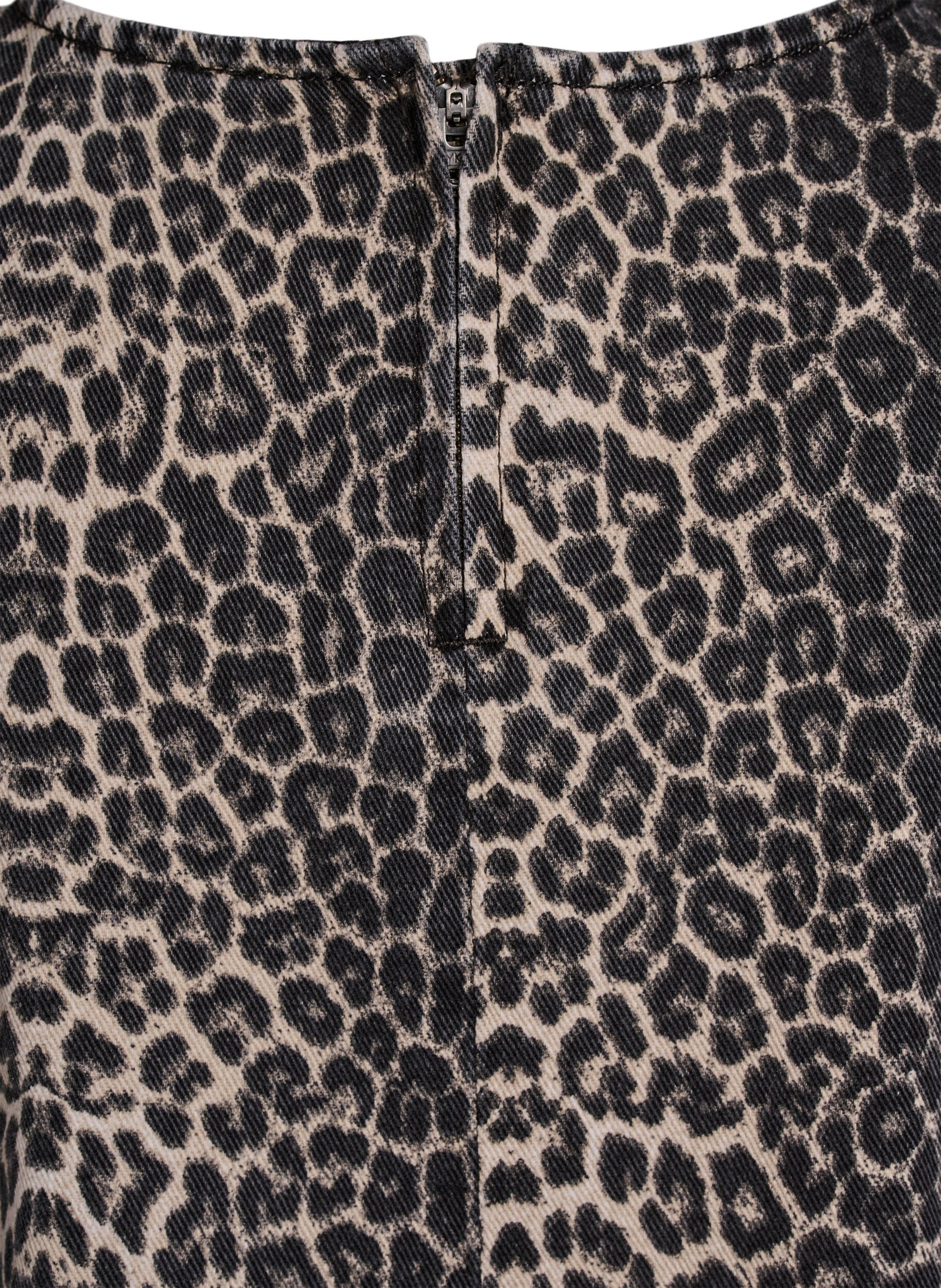 Zizzifashion Sleeveless leopard print denim top, Brown, Packshot image number 3