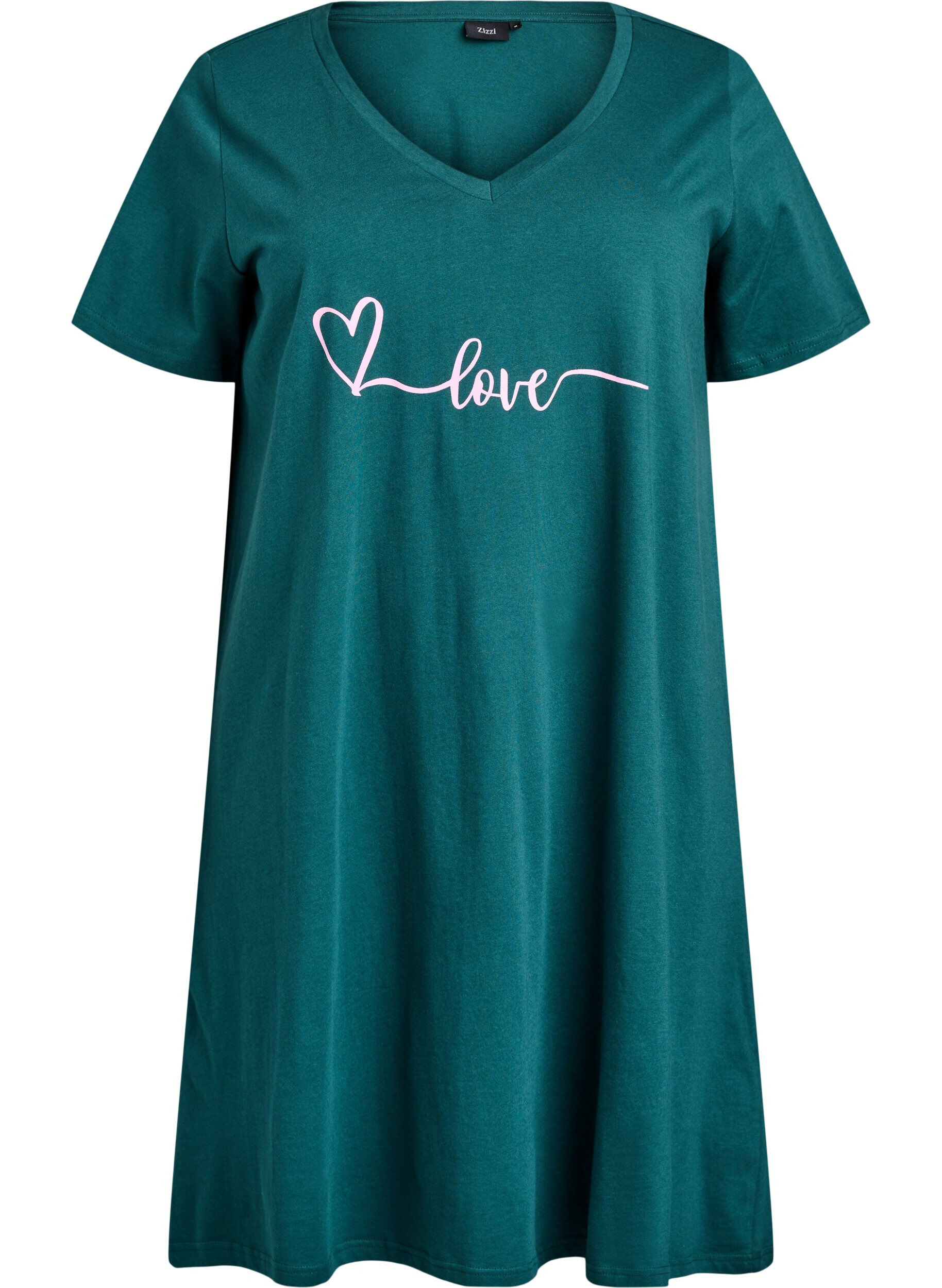 Zizzifashion Organic cotton nightgown with v-neck, Green, Packshot image number 0