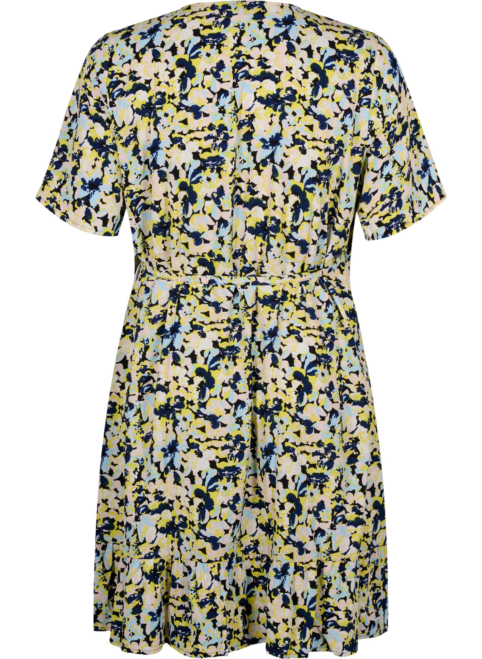 Zizzifashion Printed wrap dress with short sleeves, Yellow, Packshot image number 1