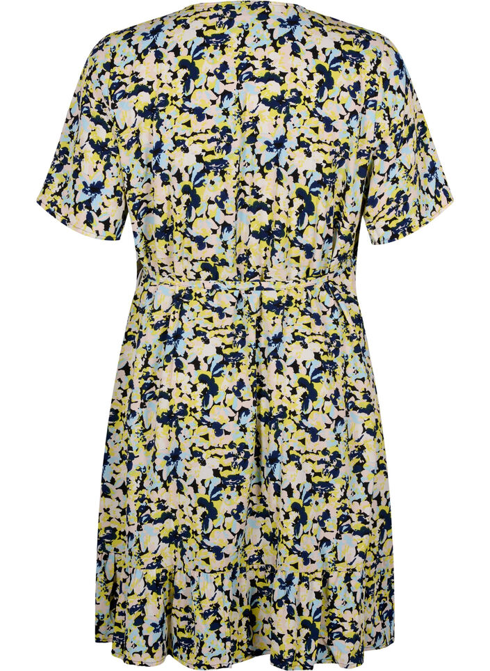 Printed wrap dress with short sleeves, Yellow, Packshot image number 1