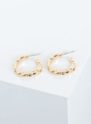 Gold-coloured creole earrings with texture, Gold, Packshot image number 1