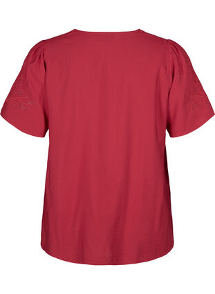 Short sleeve viscose blouse with embroidery, Tango Red, Packshot image number 1