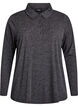 Long-sleeved polo in stretchy ribbed quality, Dark Grey, Packshot image number 0