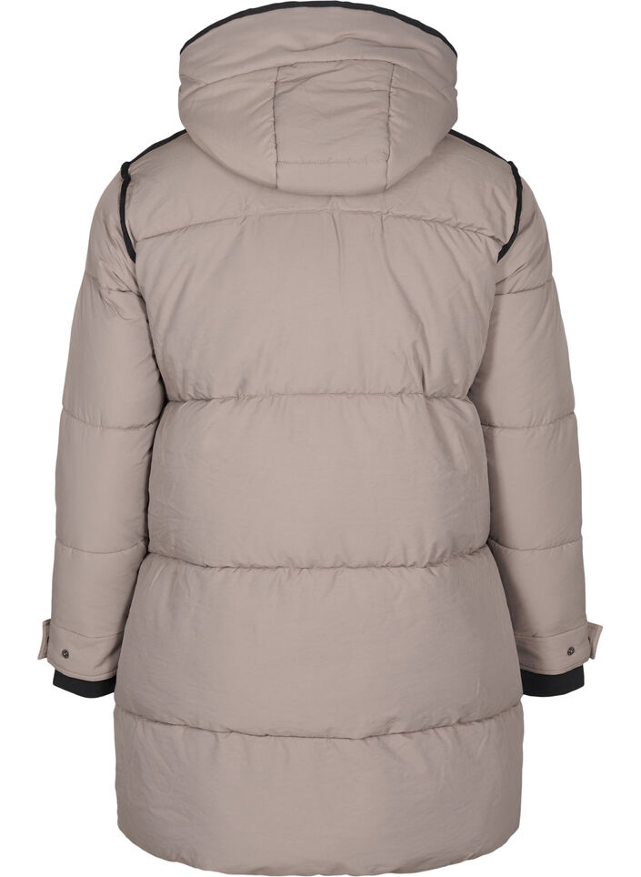 Puffer jacket with hood and contrast detailing, Beige, Packshot image number 1