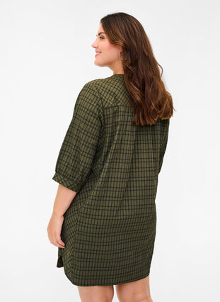 Checkered shirt tunic with 3/4 sleeves, Ivy Green Check, Model image number 1