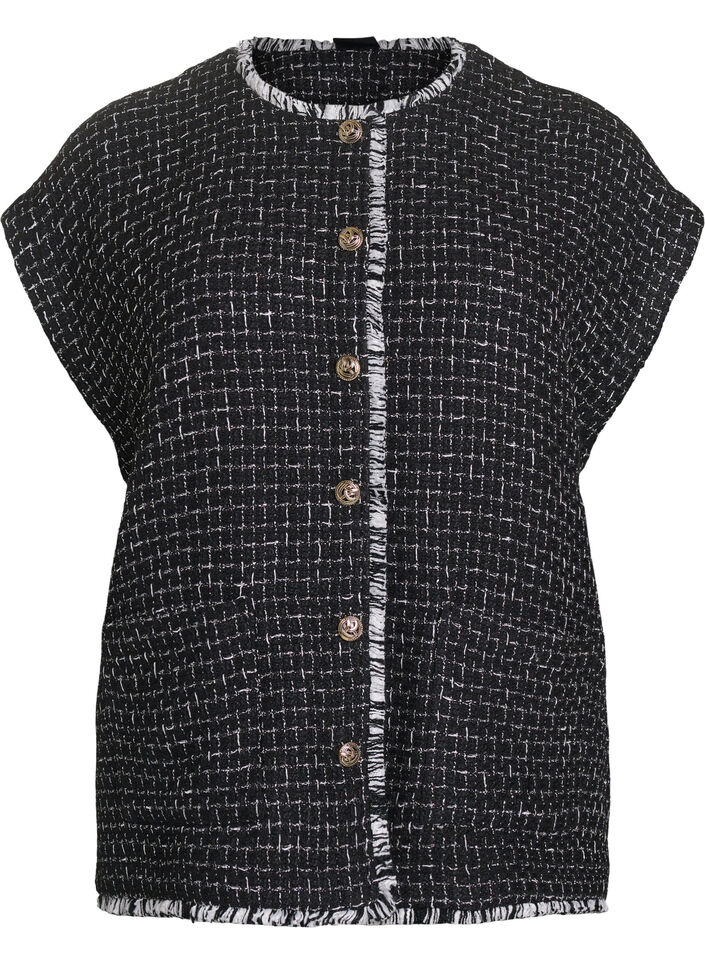 Checked waistcoat with decorative buttons, Black, Packshot image number 0