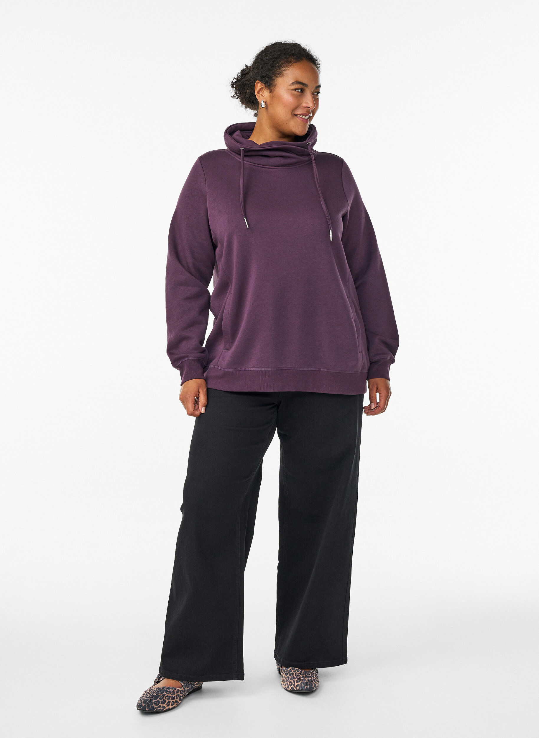 Zizzifashion Sweatshirt with high collar and pockets, Purple, Model image number 1