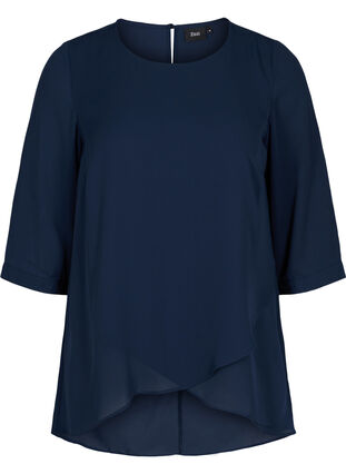 Blouse with 3/4-length sleeves and asymmetric hem, Navy Blazer, Packshot image number 0