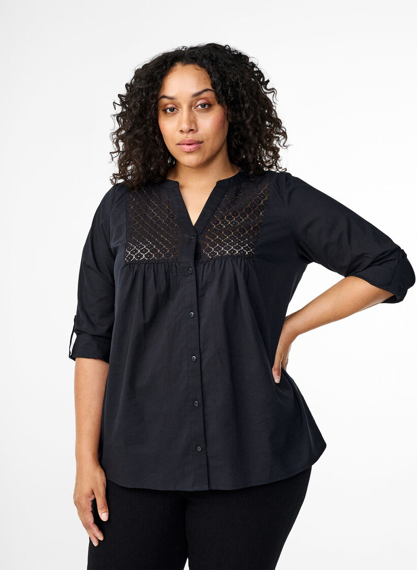 FLASH - Shirt with crochet detail, Black, Model image number 0