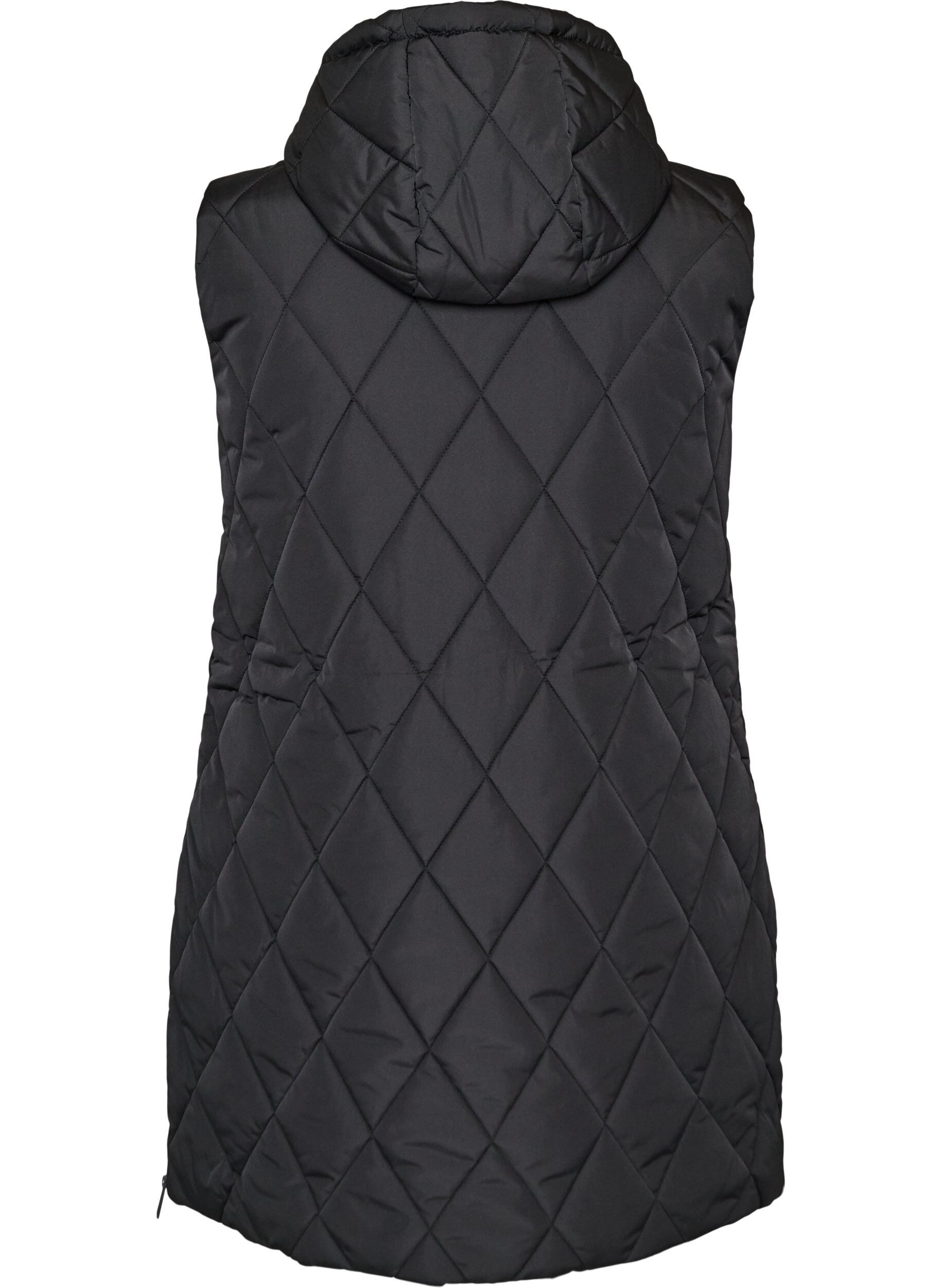 ZizzifashionMid-length quilted gilet with hood, Black, Packshot image number 1