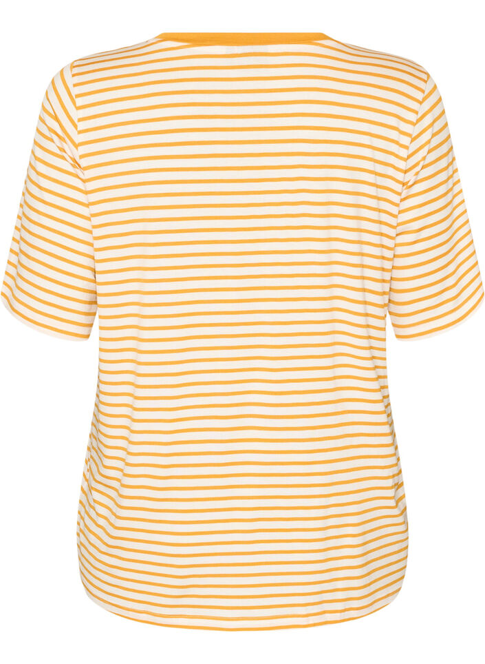 T-shirt with TENCEL&trade; Lyocell and stripes, Yellow, Packshot image number 1
