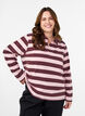 Long-sleeved polo shirt with wide stripes, Brown, Model image number 0