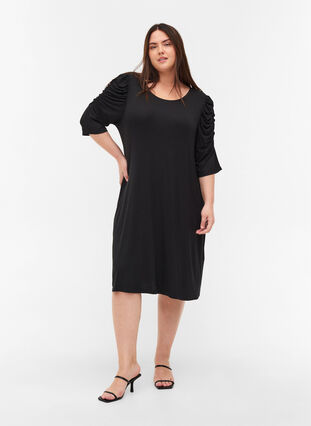Plain viscose dress with 2/4 sleeves, Black, Model image number 3