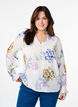 Pleated blouse with long sleeves and floral print, White, Model image number 0