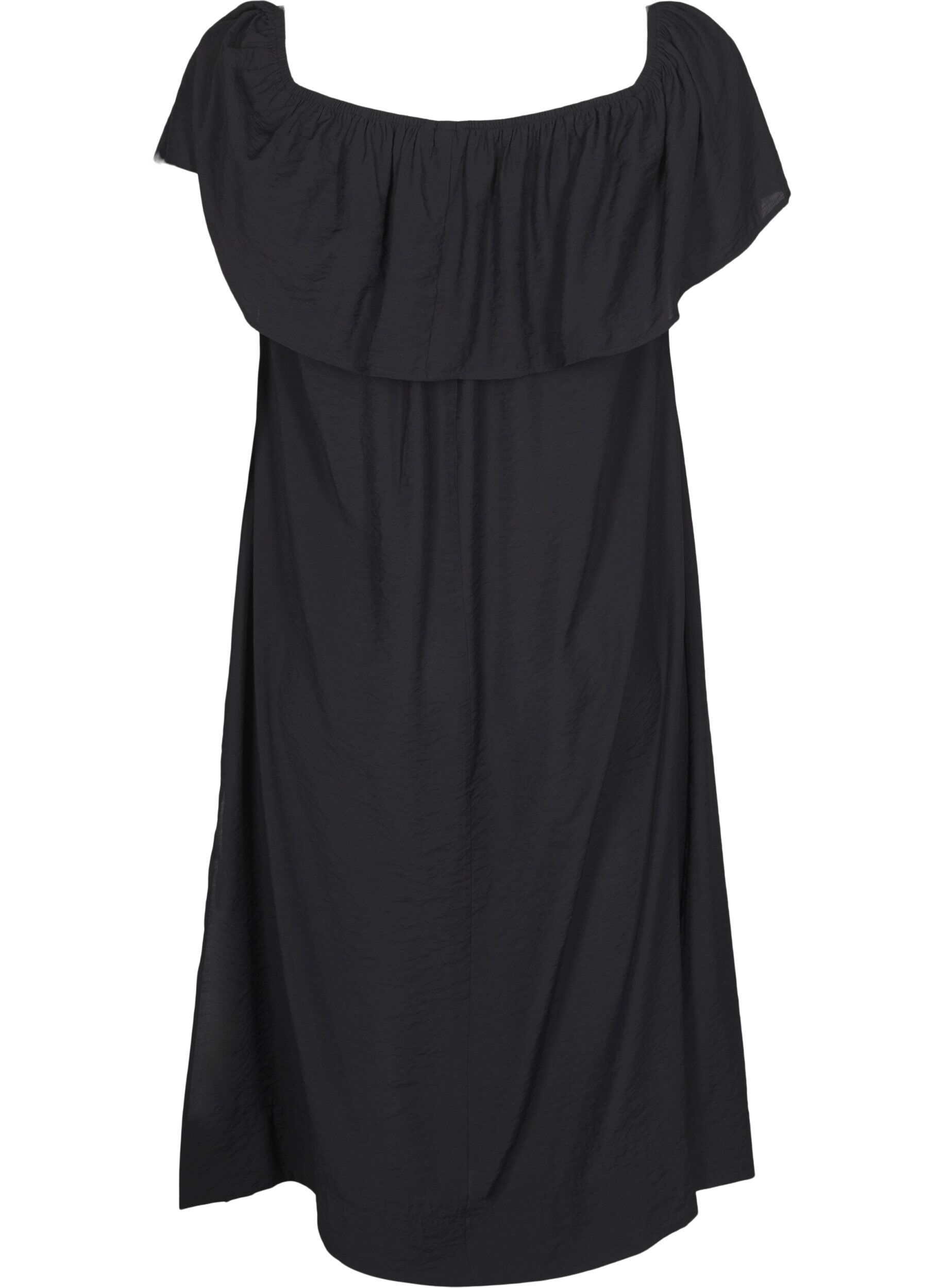 Zizzifashion Midi-length dress with ruffled hem and slit, Black, Packshot image number 1