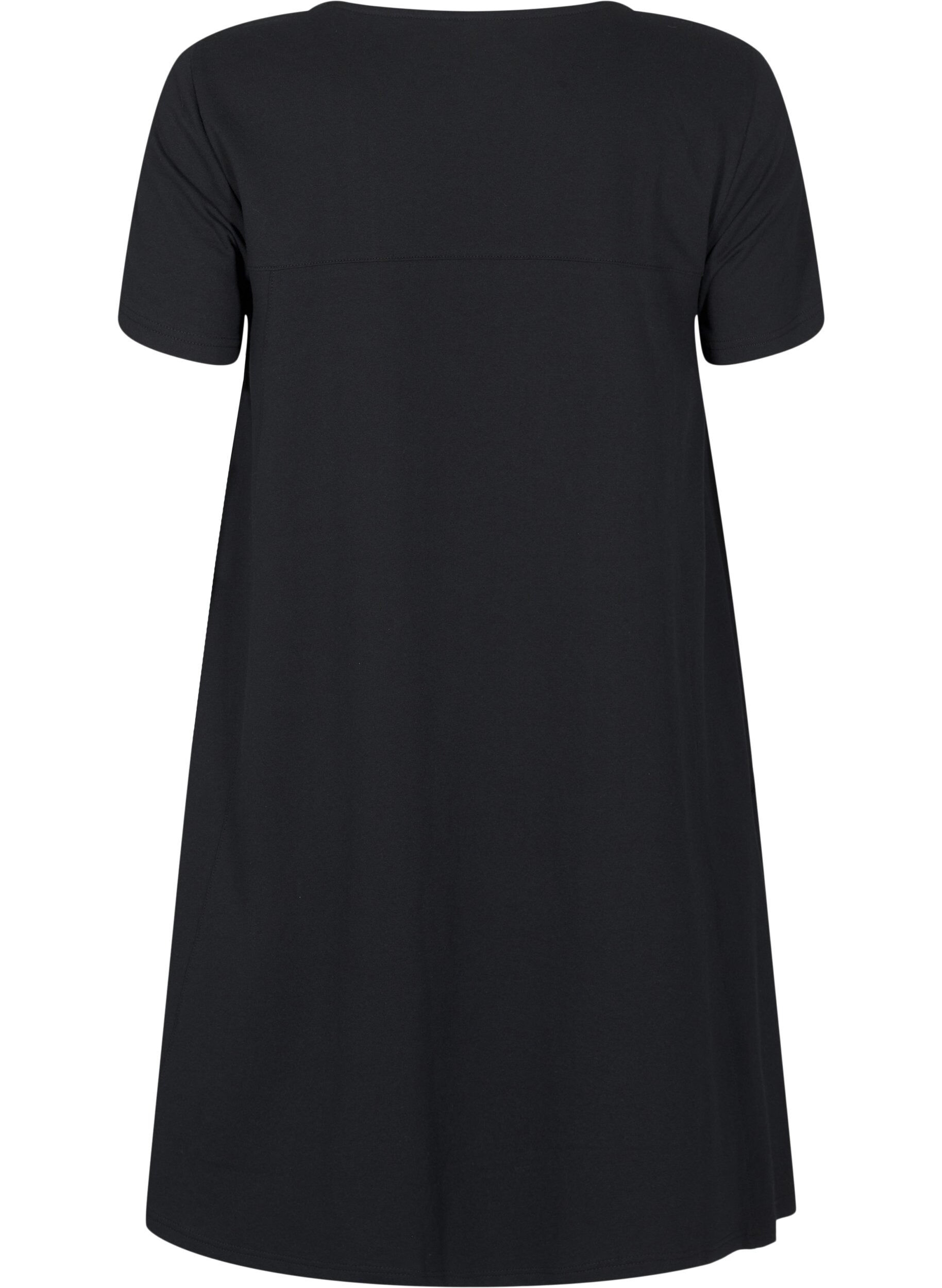 Zizzifashion Jersey dress with short sleeves and pockets, Black, Packshot image number 1