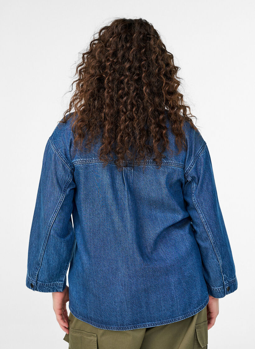 Loose denim shirt with 3/4-sleeves, Blue, Model image number 2
