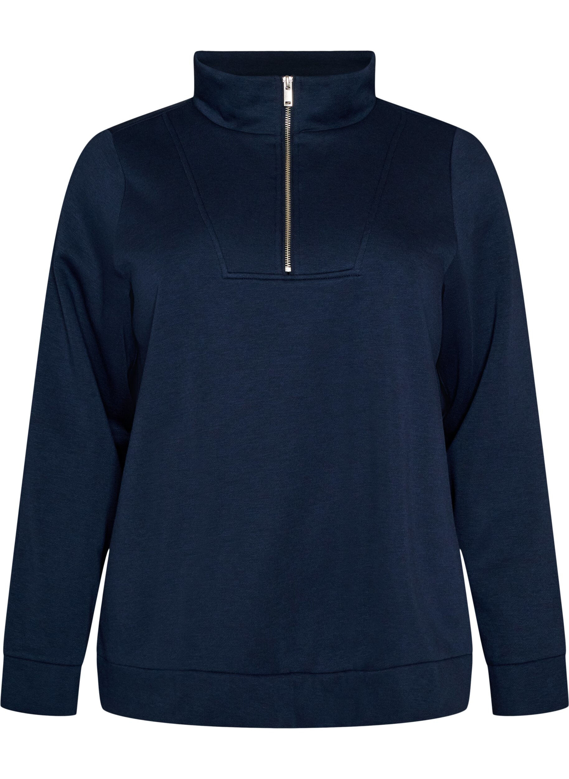 ZizzifashionSweatshirt with a high collar and zipper, Blue, Packshot image number 0