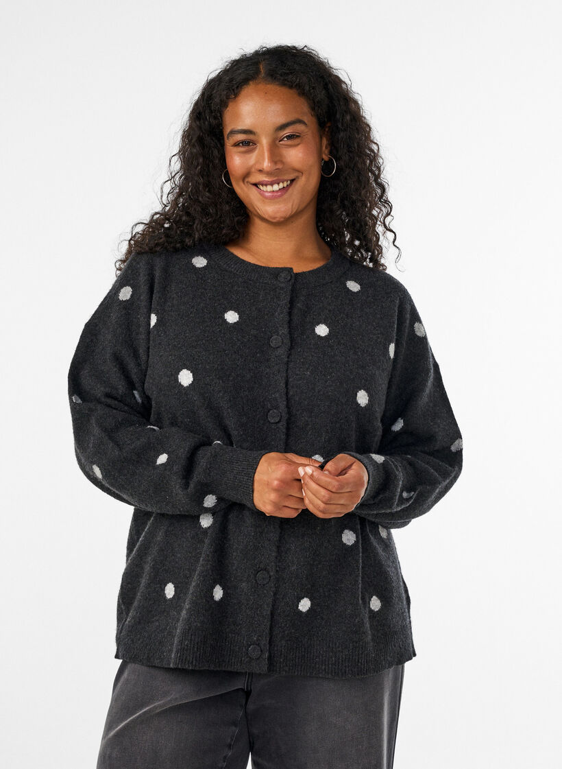 Cardigan with a dotted pattern, Grey, Model image number 0