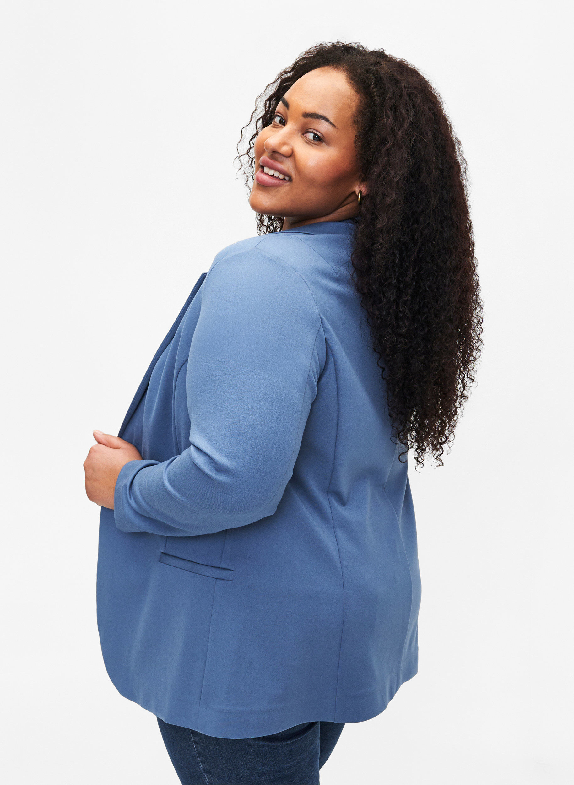 Zizzifashion Simple blazer with button closure, Blue, Model image number 2