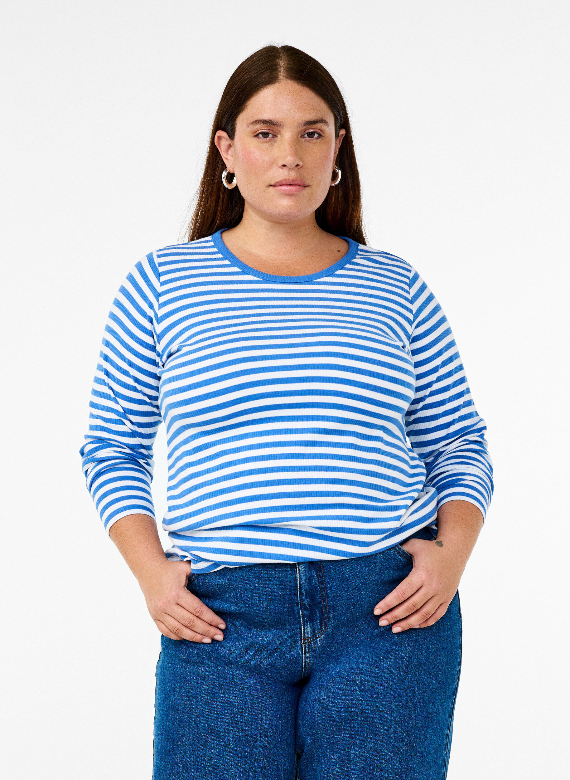 Zizzifashion Striped blouse with long sleeves, Blue, Model image number 0