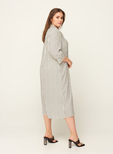 Checked viscose dress with buttons, Birch AOP, Model image number 1
