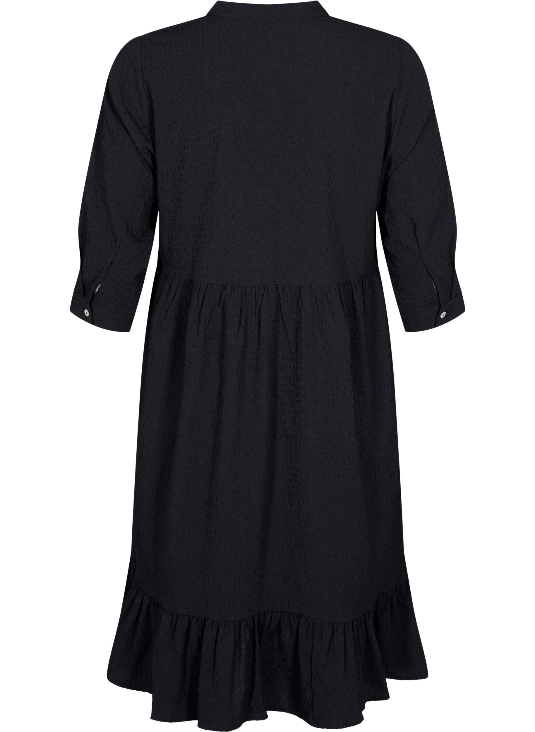 Zizzifashion  Plain midi dress with 3/4 sleeves, Black, Packshot image number 1