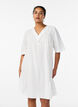 Knee-length cotton dress with embroidery and a V-neck, White, Model image number 0