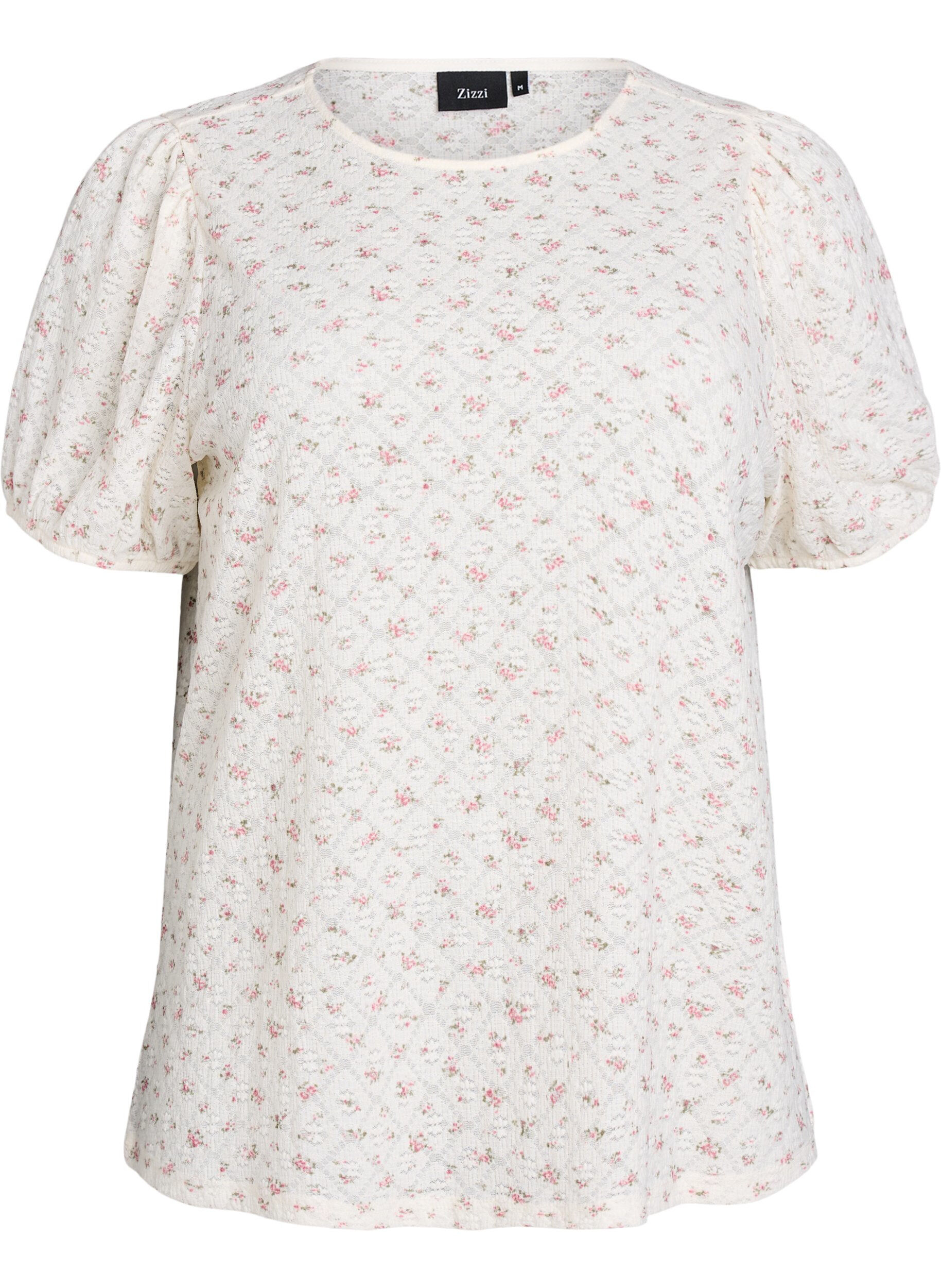 Short-sleeved jersey blouse with floral print