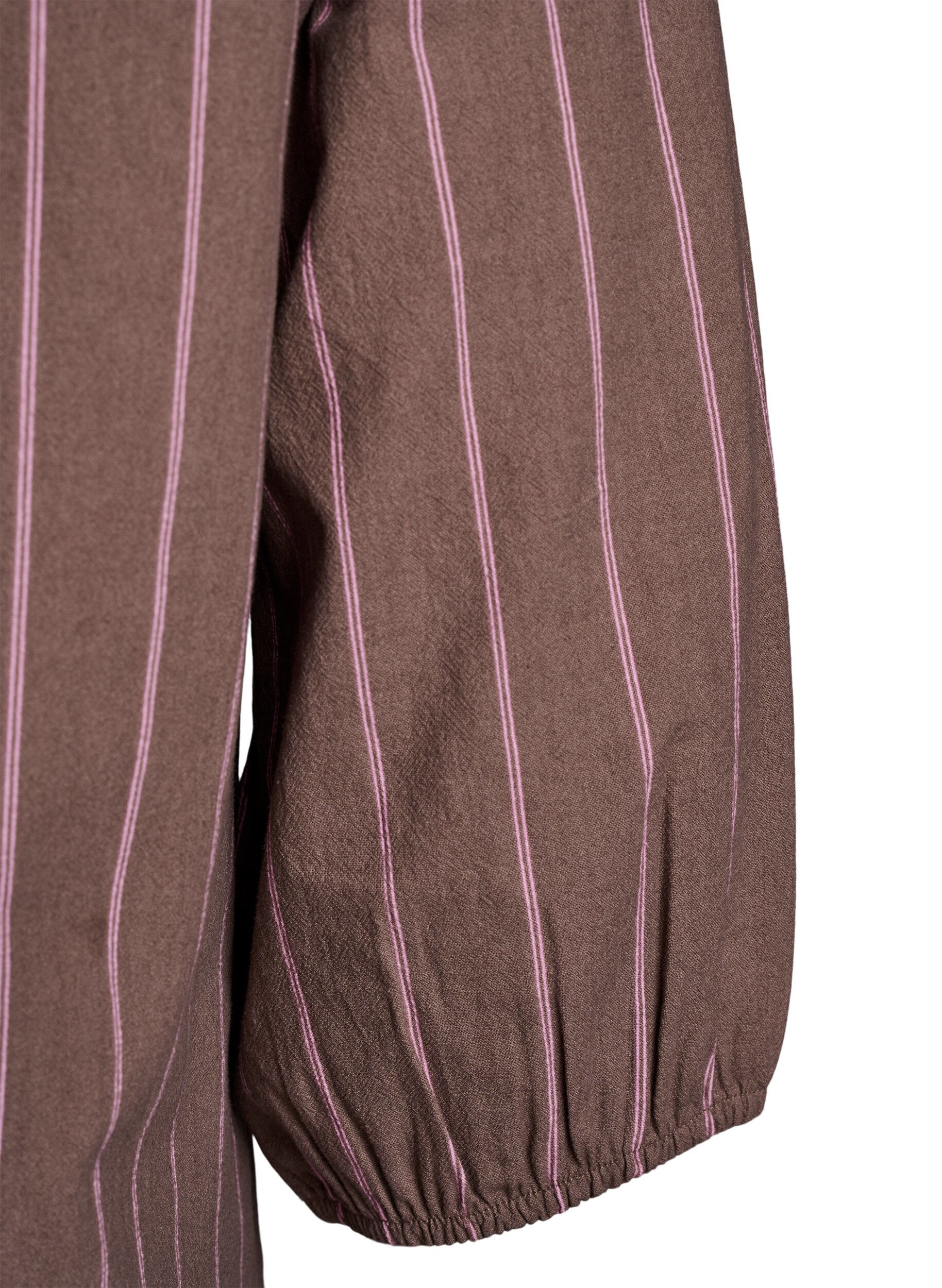 Zizzifashion 3/4 sleeve blouse in cotton with stripes, Brown, Packshot image number 3