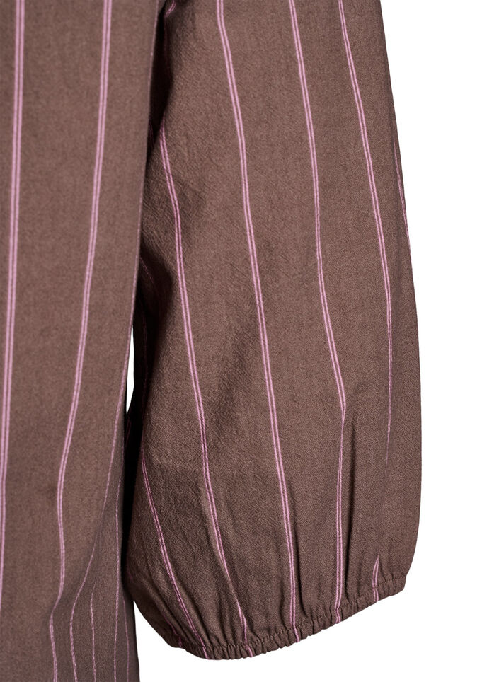 3/4 sleeve blouse in cotton with stripes, Brown, Packshot image number 3
