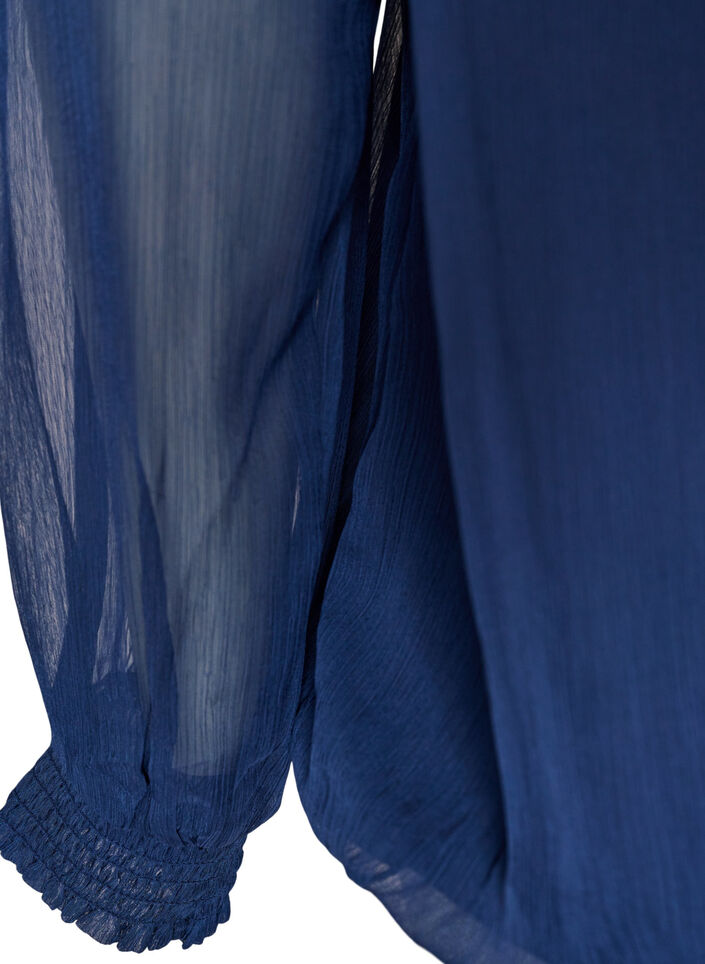 Chiffon blouse with sheer sleeves, Blue, Packshot image number 3