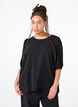 Short-sleeved blouse with a bow at the back, Black, Model image number 0