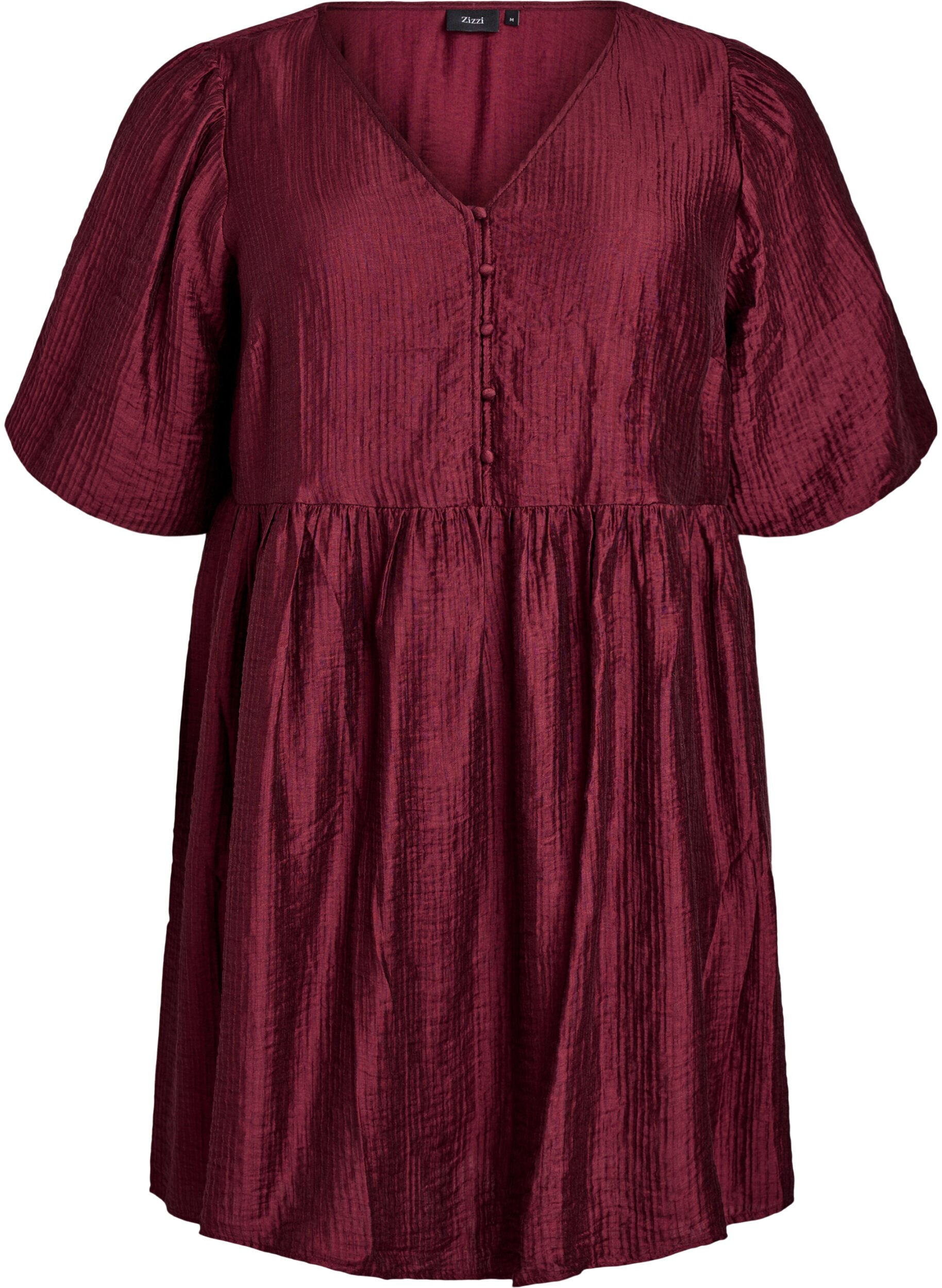 Short dress with texture and short balloon sleeves