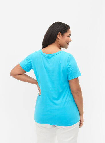 Basic plain cotton t-shirt, Blue Atoll, Model image number 1
