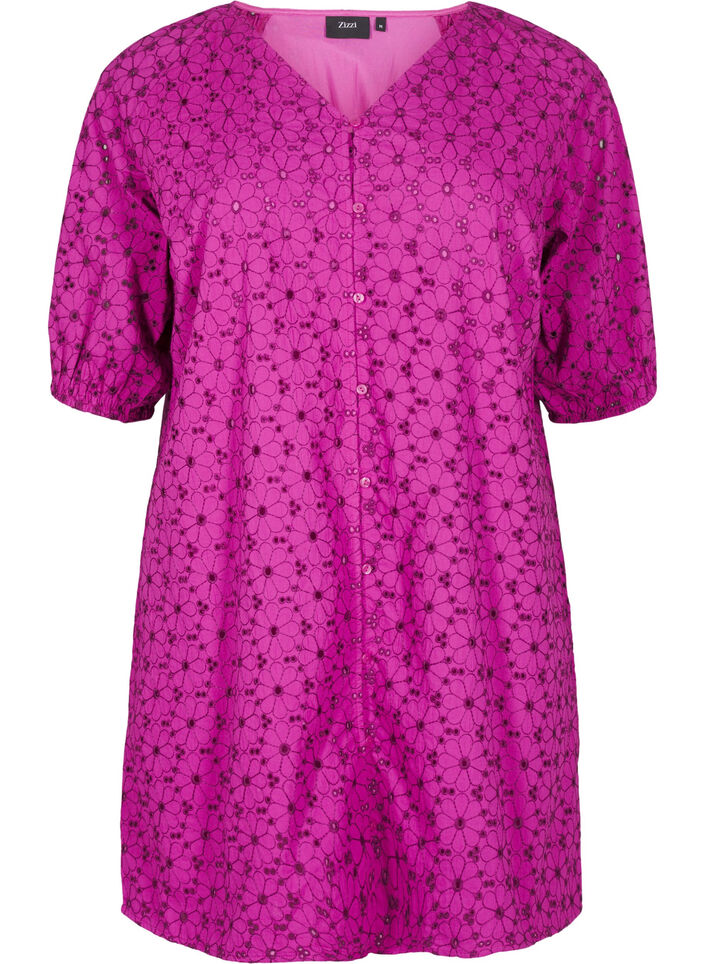 Short dress with embroidered floral pattern, Purple, Packshot image number 0