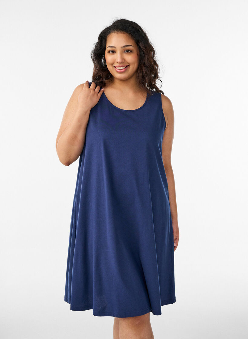 Sleeveless A-line dress, Blue, Model image number 0
