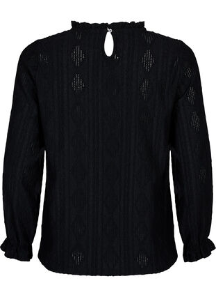 Blouse with ruffle details and tone-on-tone pattern, Black, Packshot image number 1